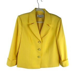 Tahari ASL Blazer Jacket Women 12 Yellow 3 Button 3/4 Sleeves Career Work Church